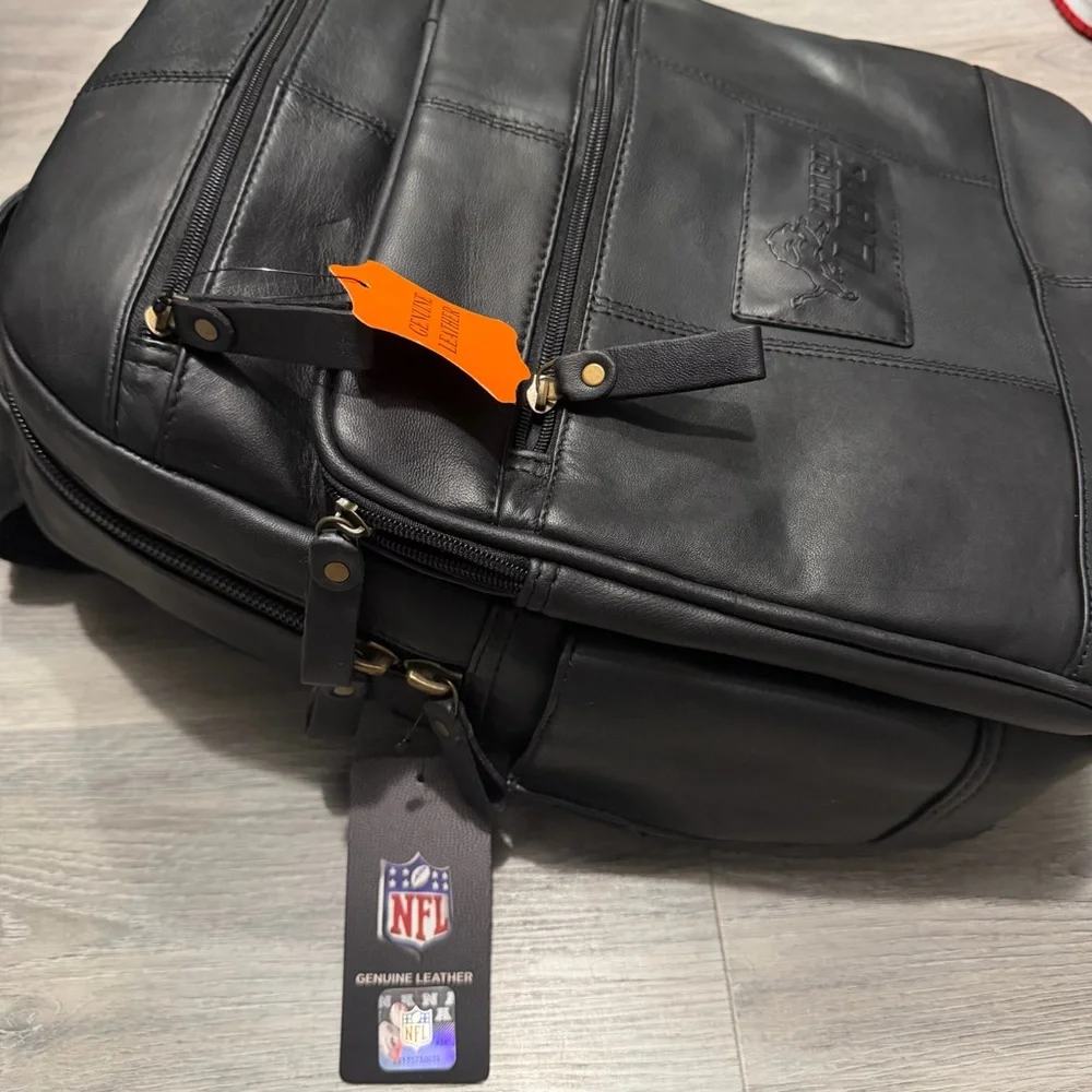 Detroit Lions Genuine Leather Black Backpack